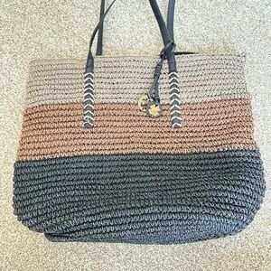 Lucky Brand Woven Tote in Black, Brown & Cream